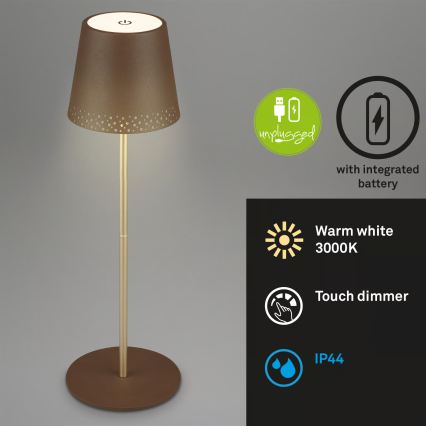 Brilo - LED Dimmable Rechargeable Touch-Control Outdoor Table Lamp KIKI LED/2.6W/5V IP44 2600 mAh Brown