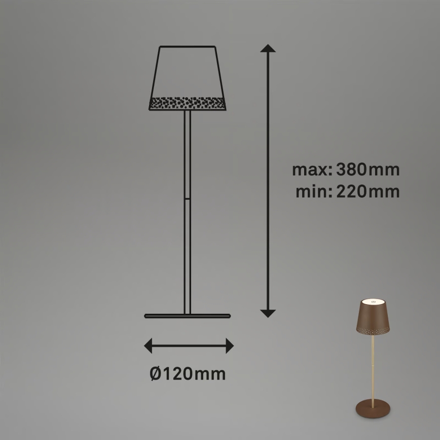 Brilo - LED Dimmable Rechargeable Touch-Control Outdoor Table Lamp KIKI LED/2.6W/5V IP44 2600 mAh Brown