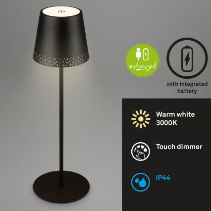 Brilo - LED Dimmable Rechargeable Touch-Sensitive Outdoor Table Lamp KIKI LED/2.6W/5V IP44 2600 mAh Black