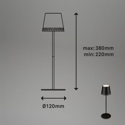 Brilo - LED Dimmable Rechargeable Touch-Sensitive Outdoor Table Lamp KIKI LED/2.6W/5V IP44 2600 mAh Black