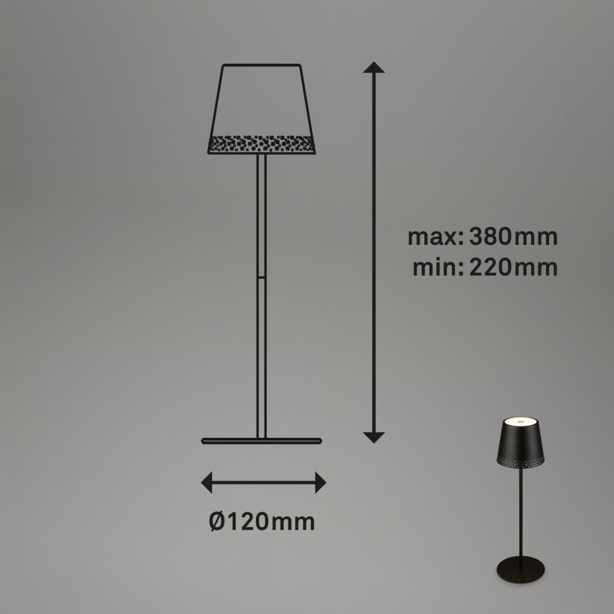 Brilo - LED Dimmable Rechargeable Touch-Sensitive Outdoor Table Lamp KIKI LED/2.6W/5V IP44 2600 mAh Black