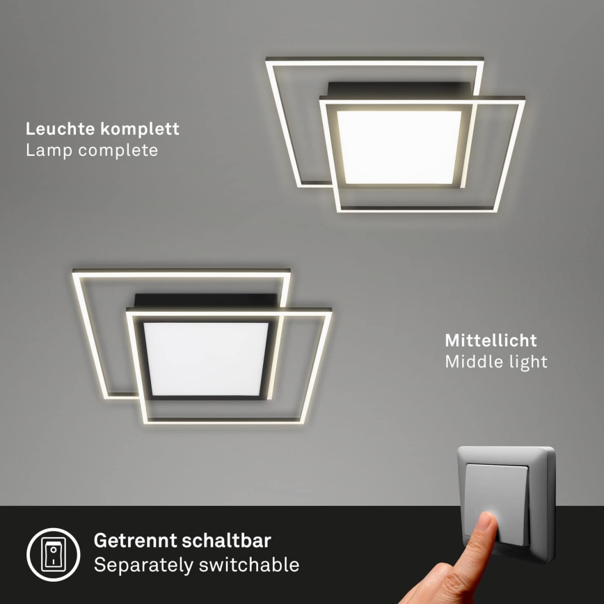 Brilo - LED ceiling light 2x LED/16W/230V + LED/19W 51,5x51,5 cm 3000K black