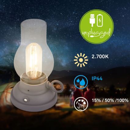 Brilo - LED Dimmable Outdoor Rechargeable Table Lamp KANEA LED/1,5W/5V IP44 1200 mAh Anthracite