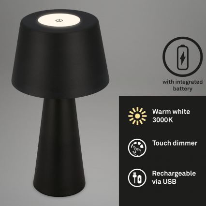 Brilo - LED Dimmable rechargeable outdoor table lamp LED/3,5W/5V IP44 black