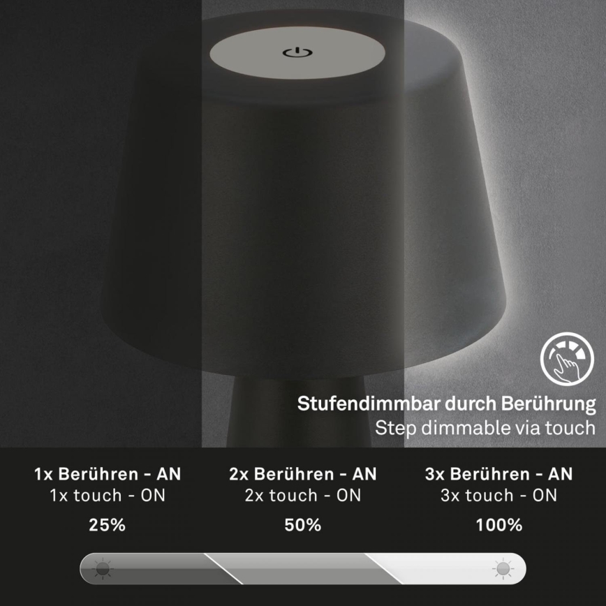 Brilo - LED Dimmable rechargeable outdoor table lamp LED/3,5W/5V IP44 black
