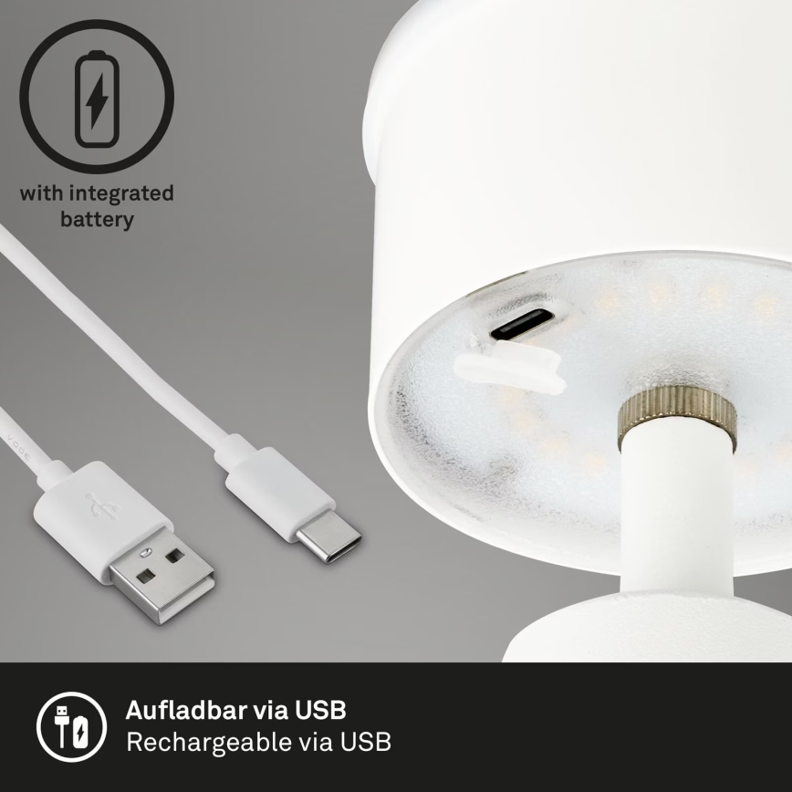 Brilo - LED Dimmable rechargeable outdoor table lamp LED/3,5W/5V IP44 white