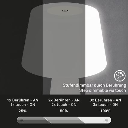 Brilo - LED Dimmable rechargeable outdoor table lamp LED/3,5W/5V IP44 white