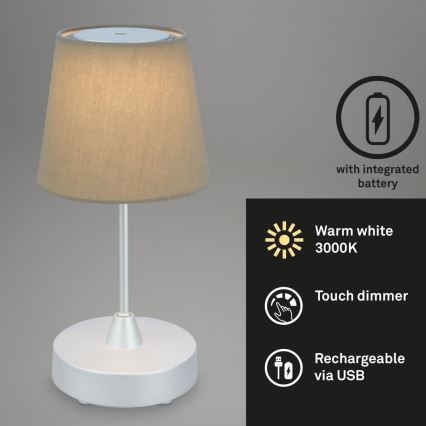 Brilo - LED Dimmable rechargeable outdoor table lamp LED/3W/5V IP44 silver/beige