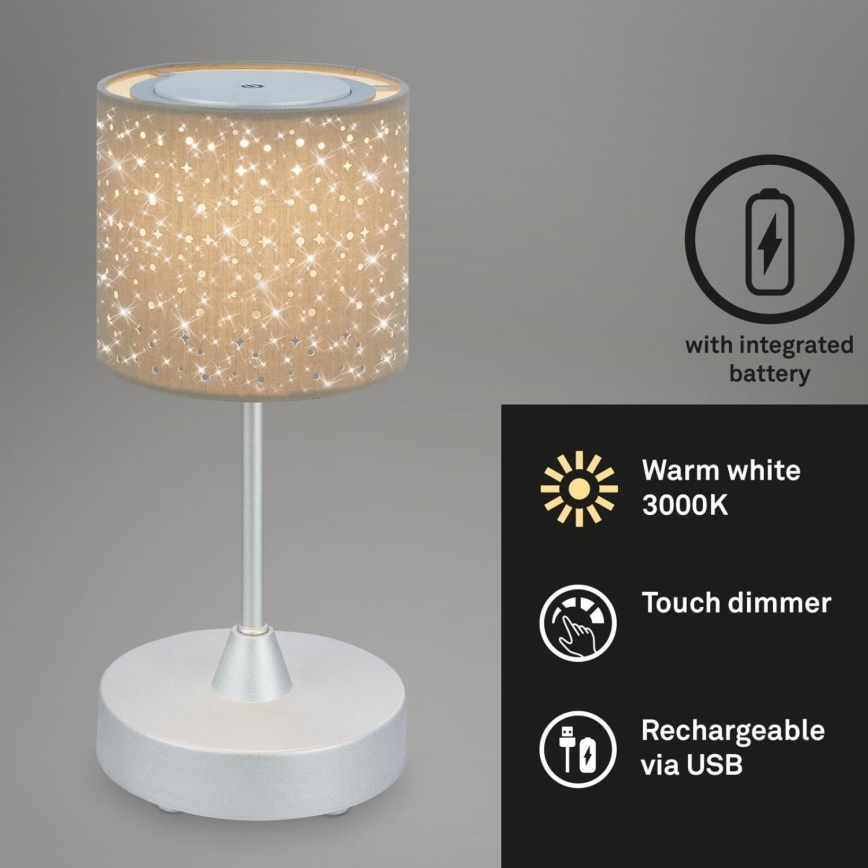 Brilo - LED Dimmable rechargeable outdoor table lamp LOLE LED/3W/5V 2000mAh IP44 silver/beige