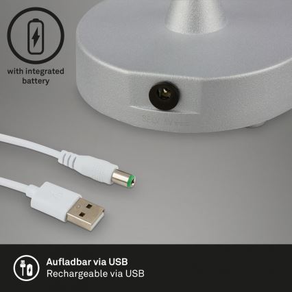 Brilo - LED Dimmable rechargeable outdoor table lamp LOLE LED/3W/5V 2000mAh IP44 silver/beige