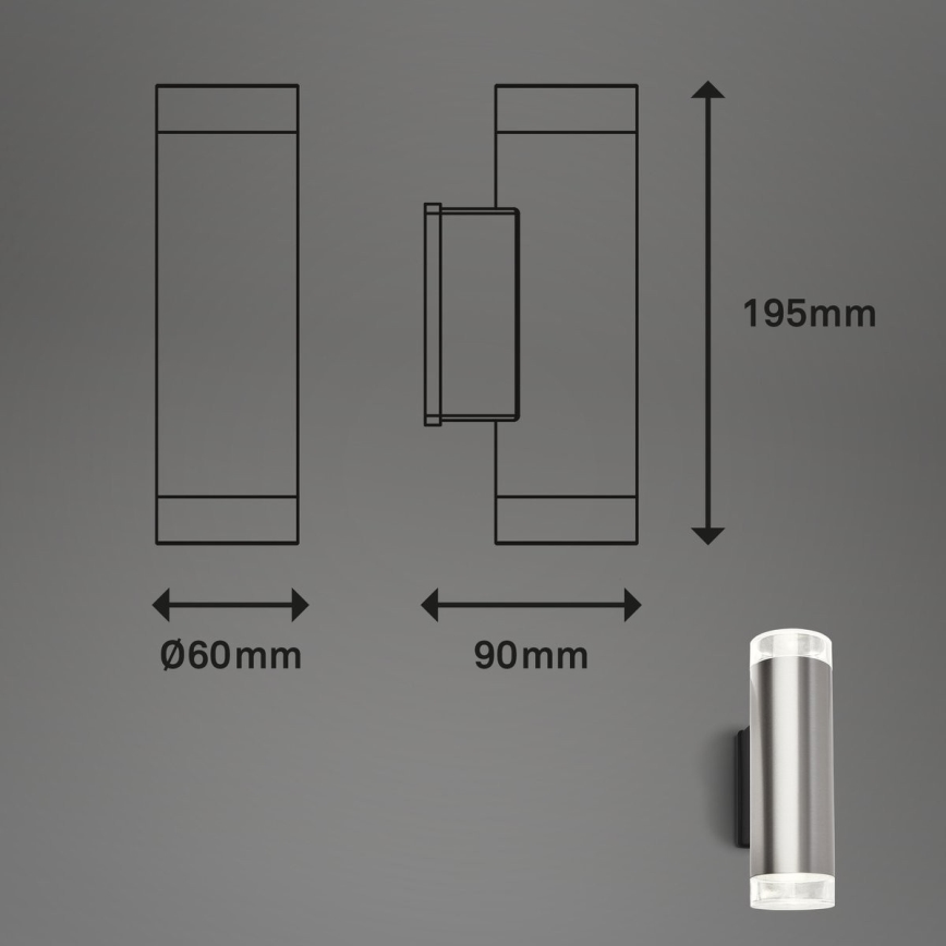 Brilo - LED Outdoor wall light 2xGU10/4,7W/230V IP44 4000K matte chrome
