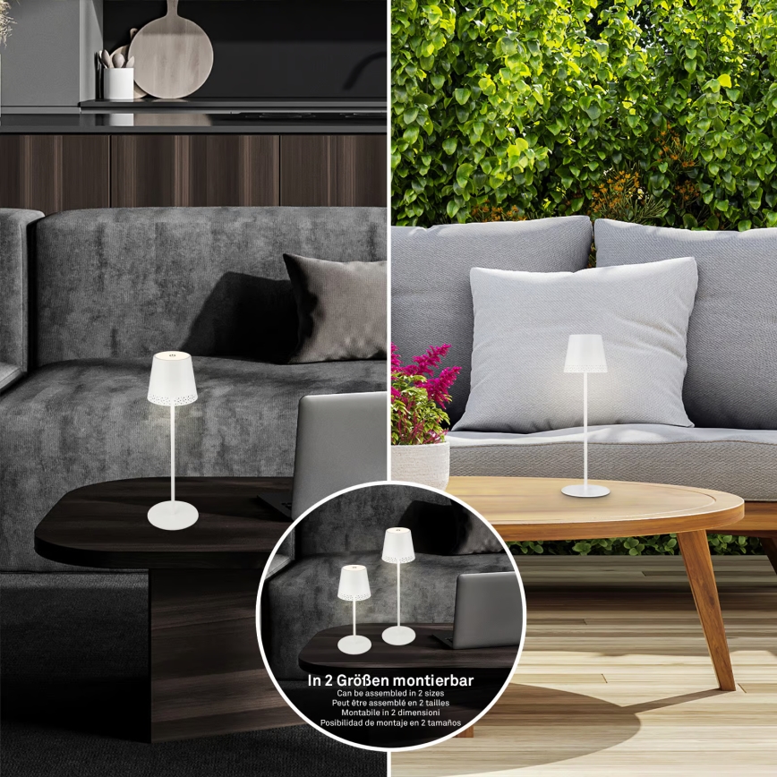 Brilo - KIKI LED Dimmable Rechargeable Touch Outdoor Table Lamp, 2.6W/5V, IP44, 2600 mAh, White