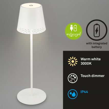 Brilo - KIKI LED Dimmable Rechargeable Touch Outdoor Table Lamp, 2.6W/5V, IP44, 2600 mAh, White