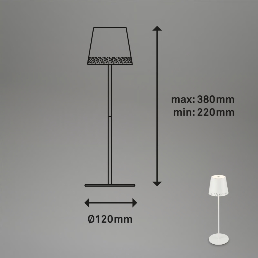 Brilo - KIKI LED Dimmable Rechargeable Touch Outdoor Table Lamp, 2.6W/5V, IP44, 2600 mAh, White