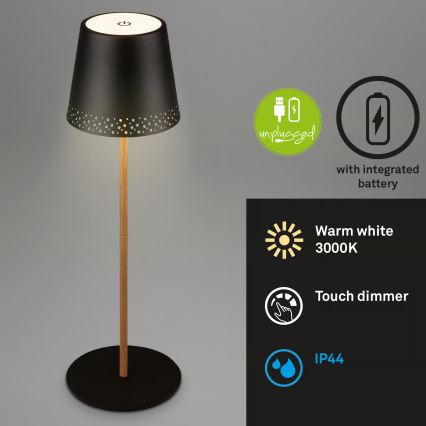 Brilo - KIKI LED Dimmable Rechargeable Touch Outdoor Table Lamp LED/2,6W/5V IP44 2600 mAh Black