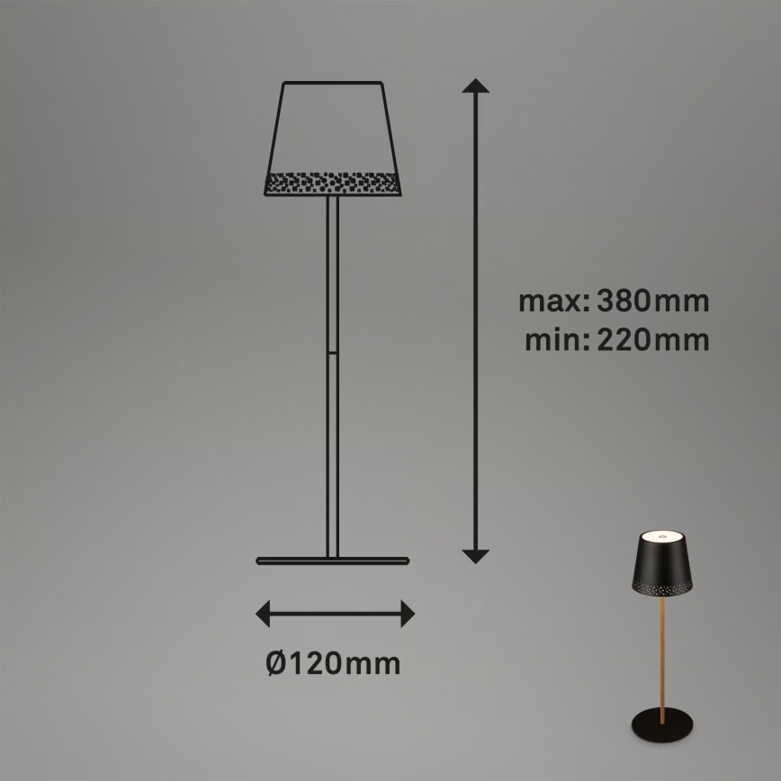 Brilo - KIKI LED Dimmable Rechargeable Touch Outdoor Table Lamp LED/2,6W/5V IP44 2600 mAh Black