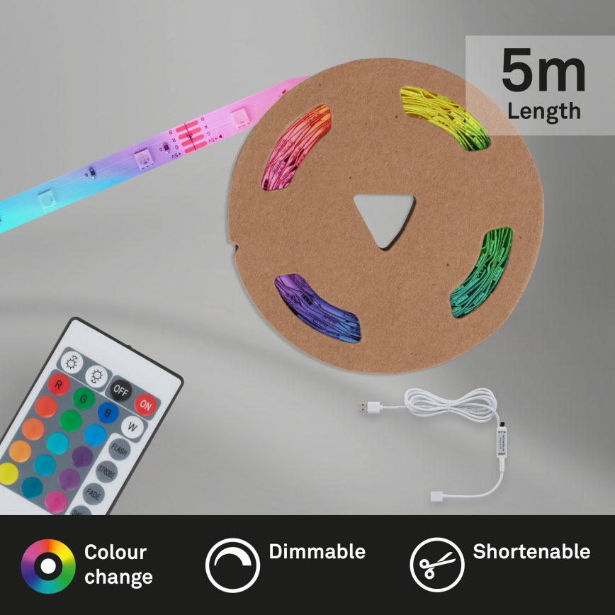 Brilo - LED RGB Dimmable strip 6,6m LED/6W/USB + remote control