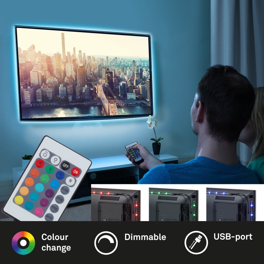 Brilo - LED RGBW Dimmable strip d. TV 3m LED/2,5W/USB + remote control