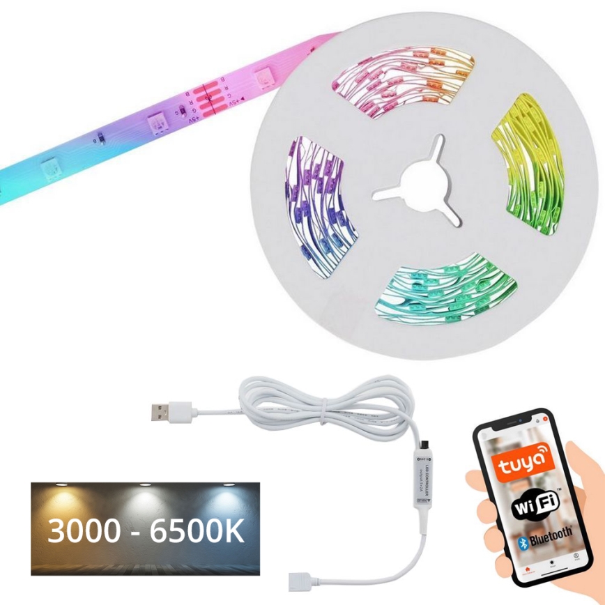 Brilo - LED RGBW Dimmable strip MUSIC 6,6m LED/7,5W/USB Wi-Fi Tuya