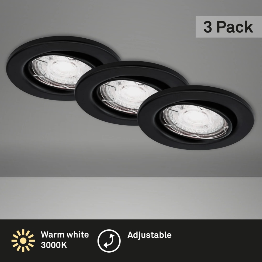 Brilo - SET 3x LED Bathroom recessed light 1xGU10/5W/230V IP23 black