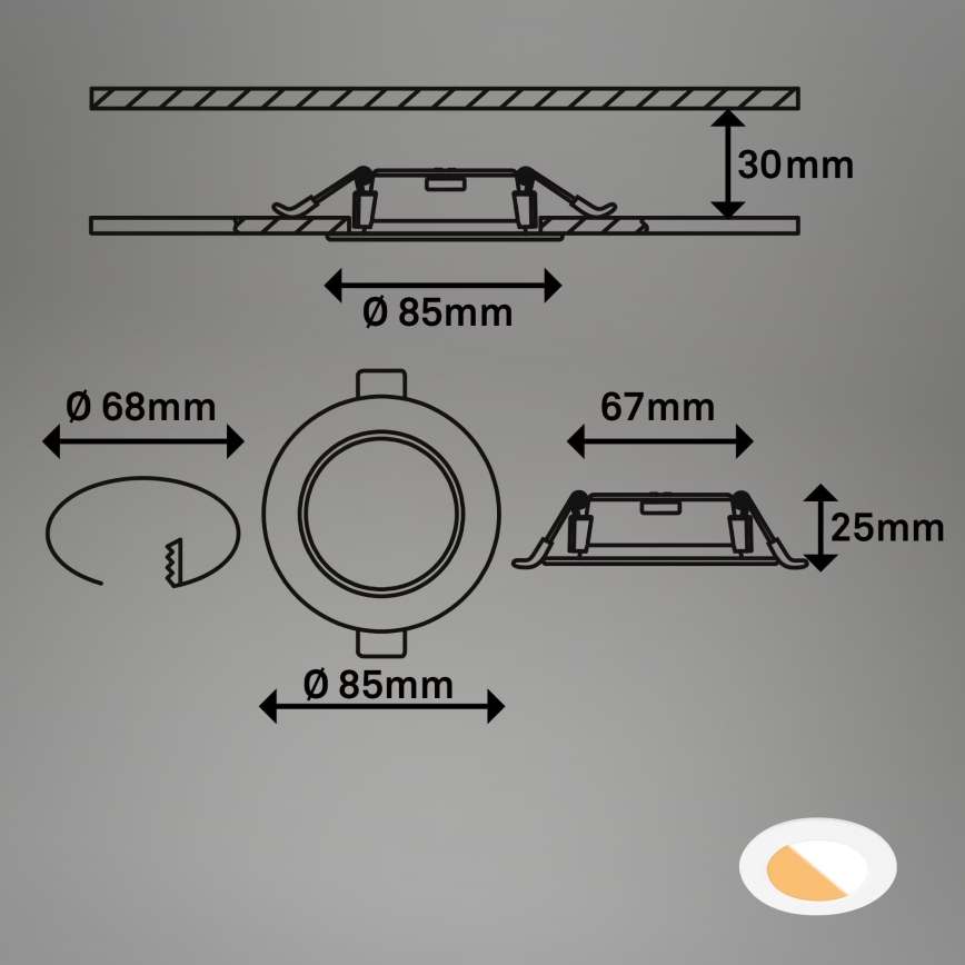 Brilo - SET 3x LED Bathroom recessed light LED/4W/230V IP44 3000/4000K white
