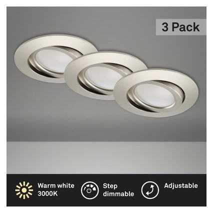 Brilo - SET 3x LED Dimmable bathroom recessed light LED/5W/230V IP23 matte chrome
