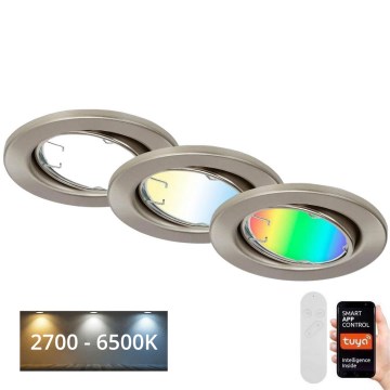 Brilo - SET 3x LED RGBW Dimmable bathroom light 1xGU10/4,9W/230V 2700-6500K Wi-Fi Tuya IP23 + remote control