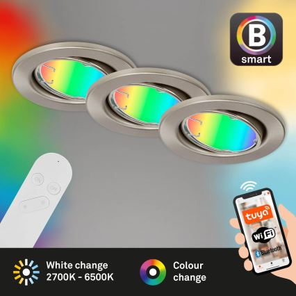 Brilo - SET 3x LED RGBW Dimmable bathroom light 1xGU10/4,9W/230V 2700-6500K Wi-Fi Tuya IP23 + remote control