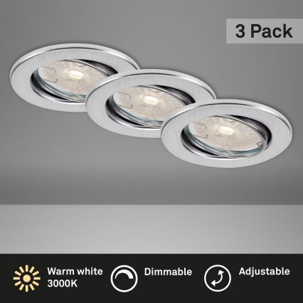Brilo - Set 3x Dimmable LED Bathroom Recessed Ceiling Lights DIMM LED/5,5W/230V IP23 Matte Chrome