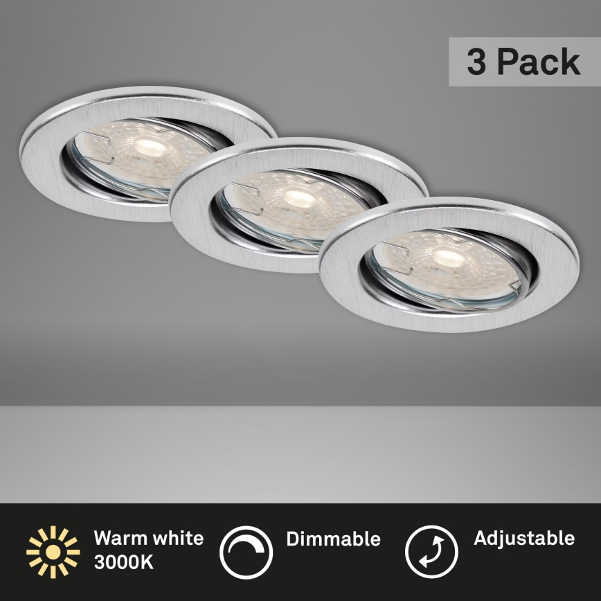 Brilo - Set 3x Dimmable LED Bathroom Recessed Ceiling Lights DIMM LED/5,5W/230V IP23 Matte Chrome