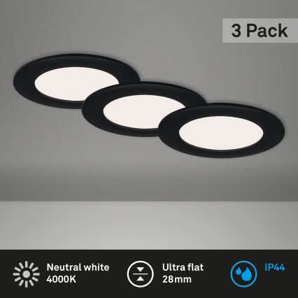 Brilo - Set of 3 FLAT LED bathroom recessed ceiling lights/6W/230V IP44 black