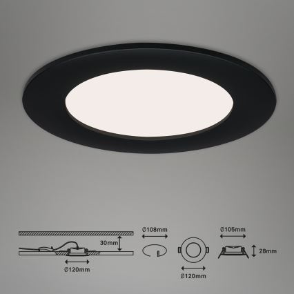 Brilo - Set of 3 FLAT LED bathroom recessed ceiling lights/6W/230V IP44 black