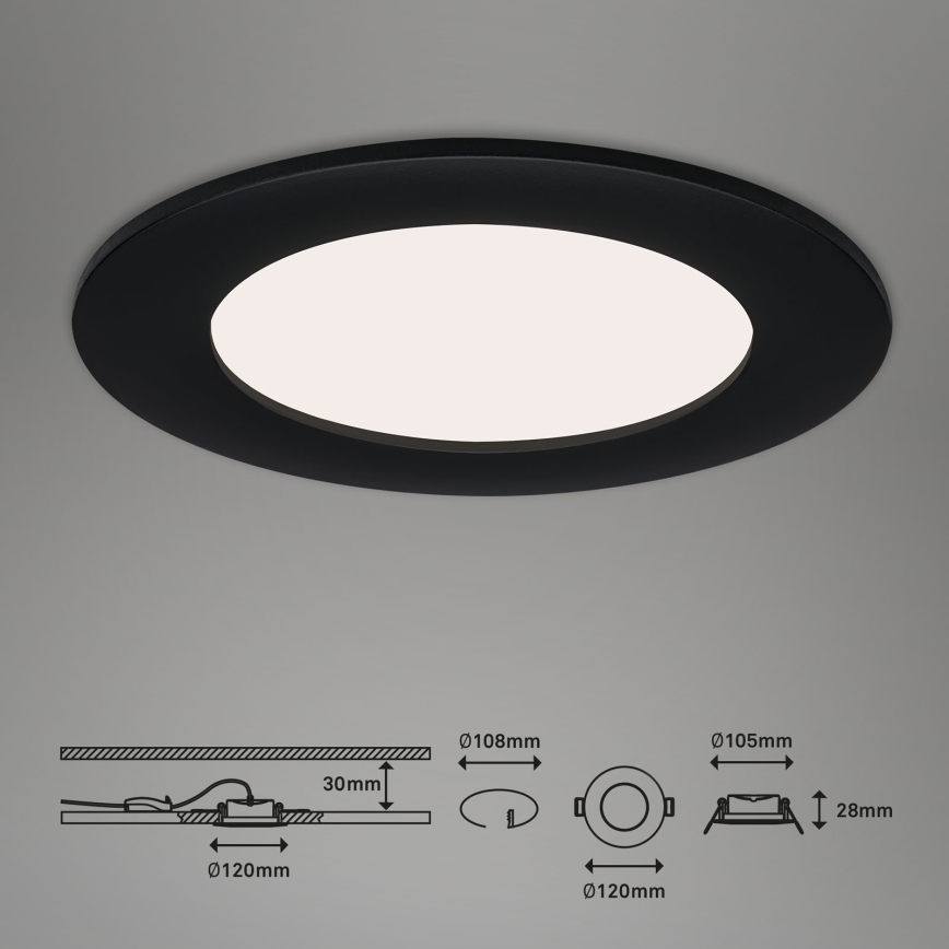 Brilo - Set of 3 FLAT LED bathroom recessed ceiling lights/6W/230V IP44 black