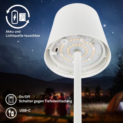 Briloner 1507016 - KIKI LED Dimmable Floor Lamp LED/4.3W/5V IP44 2600 mAh White
