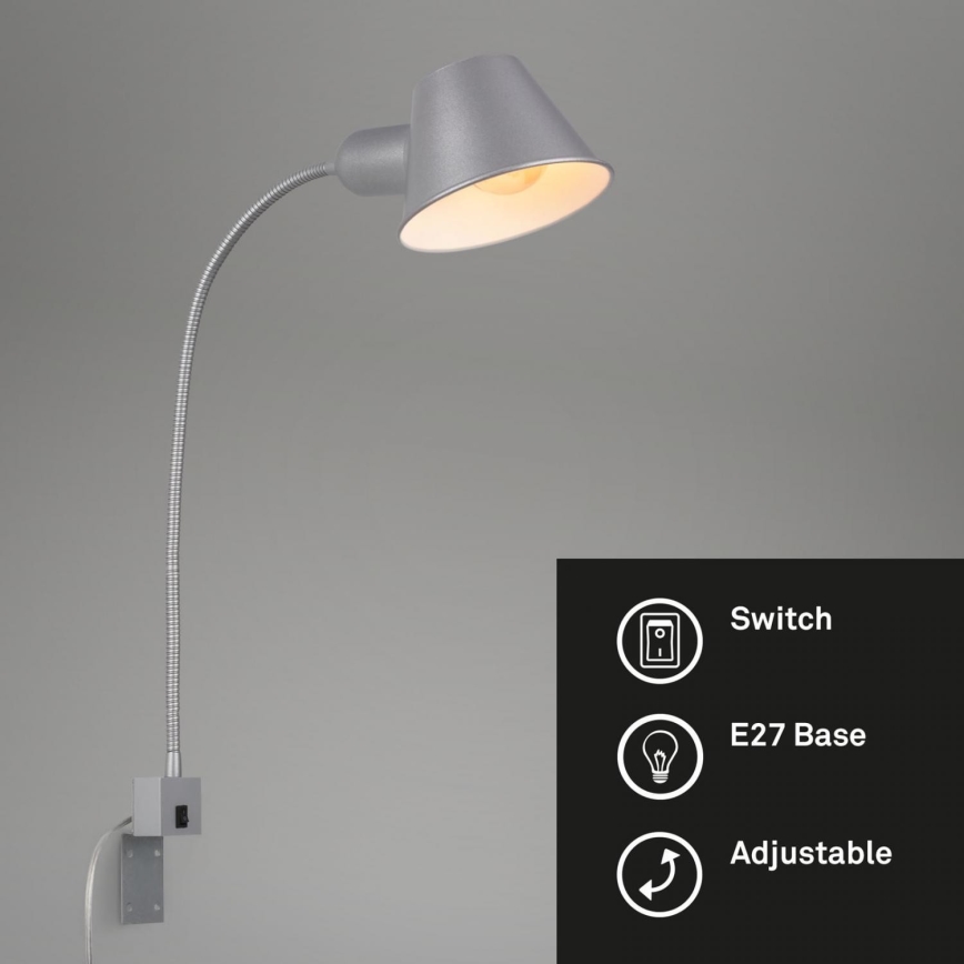 Briloner 2079-014 - Flexible wall lamp 1xE27/10W/230V silver