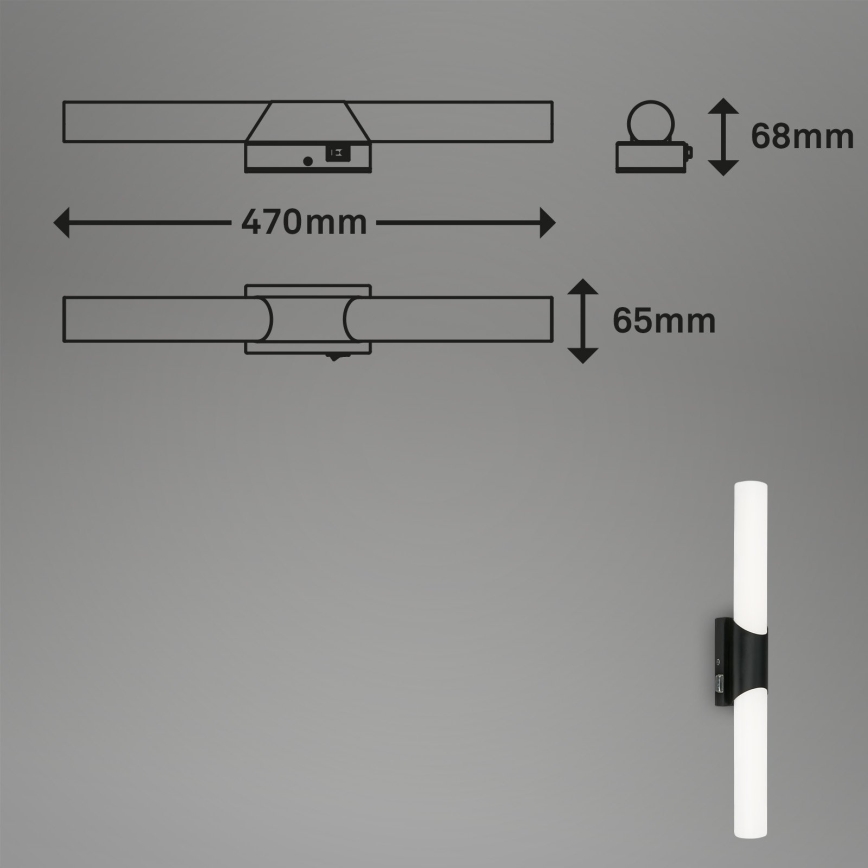 Briloner 2111-115 - LED Bathroom Mirror Light LED/11W/230V IP44 47 cm Black