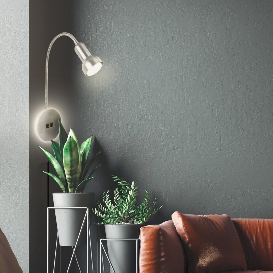 Briloner 2178012 - LED Flexible wall lamp 1xE14/10W/230V + LED/3W matte chrome