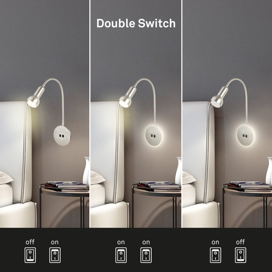 Briloner 2178012 - LED Flexible wall lamp 1xE14/10W/230V + LED/3W matte chrome