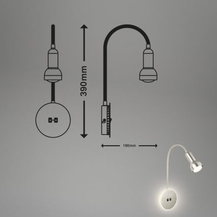 Briloner 2178012 - LED Flexible wall lamp 1xE14/10W/230V + LED/3W matte chrome