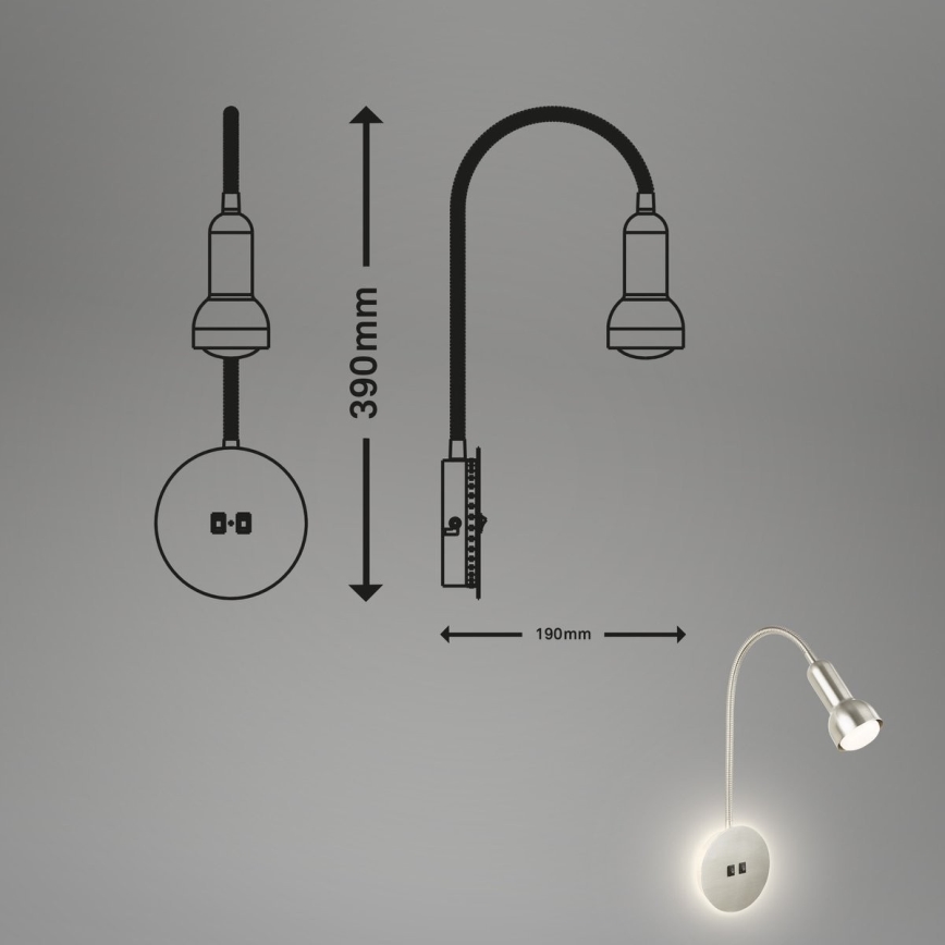 Briloner 2178012 - LED Flexible wall lamp 1xE14/10W/230V + LED/3W matte chrome
