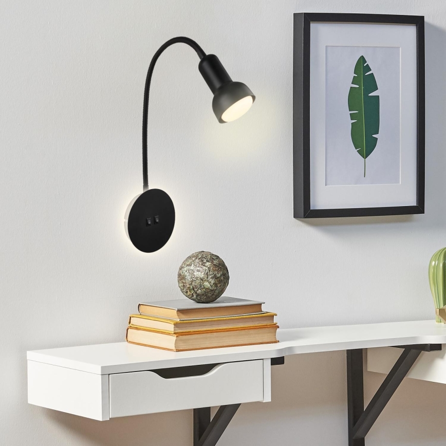 Briloner 2178015 - LED Flexible wall lamp 1xE14/10W/230V + LED/3W black