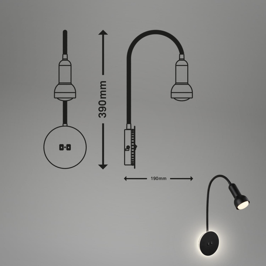 Briloner 2178015 - LED Flexible wall lamp 1xE14/10W/230V + LED/3W black