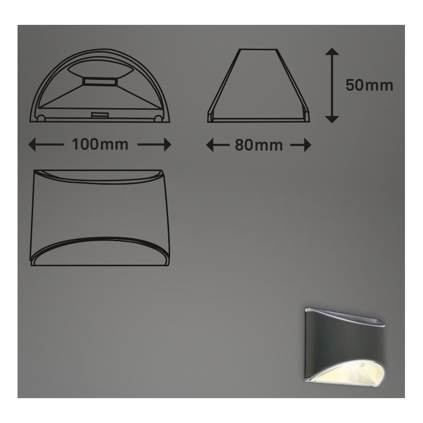 Briloner 3133015 - LED Solar wall light LED/2W/3,7V IP44 3000K