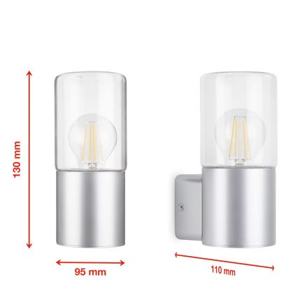 Briloner 320504TF - Outdoor wall light 1xE27/12W/230V IP44 silver