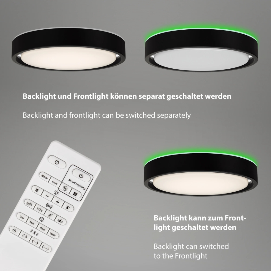 Briloner 3227-015 - LED RGB Dimmable ceiling light with sensor TALENA LED/24W/230V black + remote control
