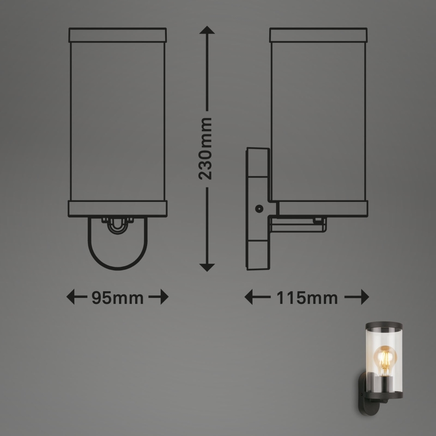 Briloner 3600-015 - Outdoor wall light KAIRO 1xE27/12W/230V IP44 black