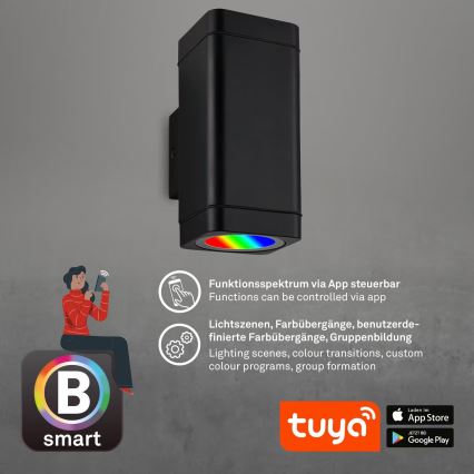 Briloner 3675-025 - LED RGBW Dimmable outdoor wall light 2xLED/8,5W/230V 3000-6500K Wi-Fi Tuya IP44 black