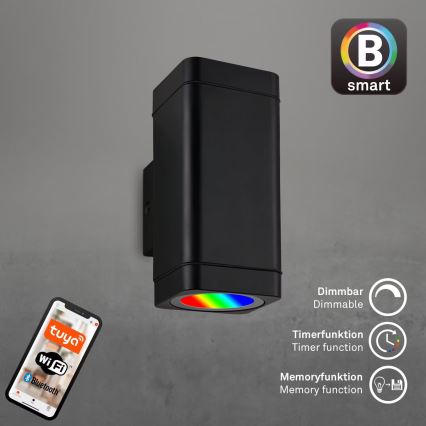 Briloner 3675-025 - LED RGBW Dimmable outdoor wall light 2xLED/8,5W/230V 3000-6500K Wi-Fi Tuya IP44 black