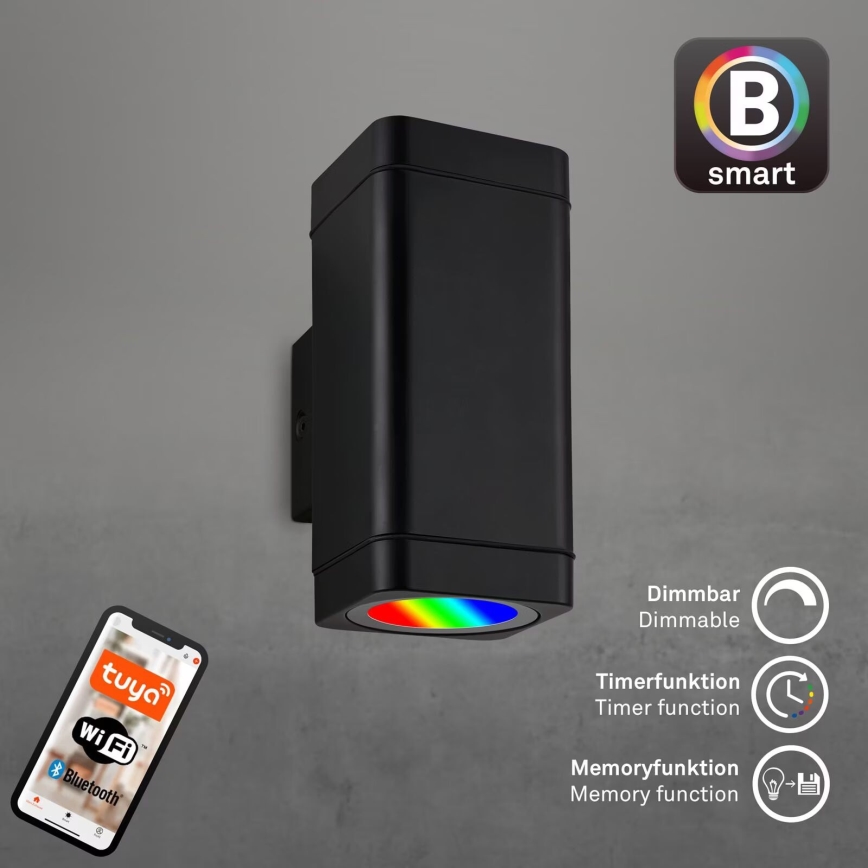 Briloner 3675-025 - LED RGBW Dimmable outdoor wall light 2xLED/8,5W/230V 3000-6500K Wi-Fi Tuya IP44 black
