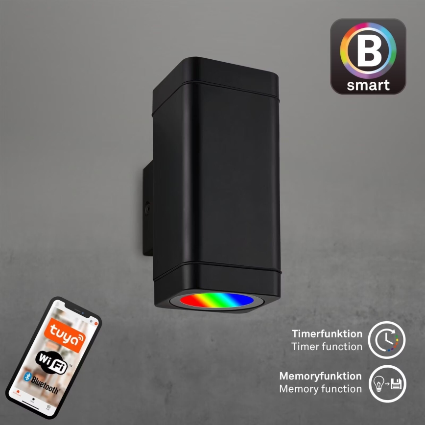 Briloner 3675-025 - LED RGBW Dimmable outdoor wall light 2xLED/8,5W/230V 3000-6500K Wi-Fi Tuya IP44 black